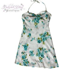 Mariposa dress floral white blue green flowers halter cute milkmaid boho y2k